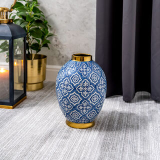 Vase Blue Pattern With Gold 23 *23 * 31 cm