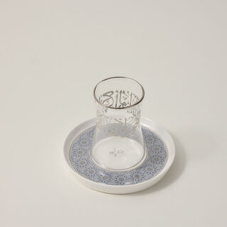 دلتي طقم أكواب شاي وفناجين قهوة سعودية زجاج وبورسلان أبيض 18 قطعة