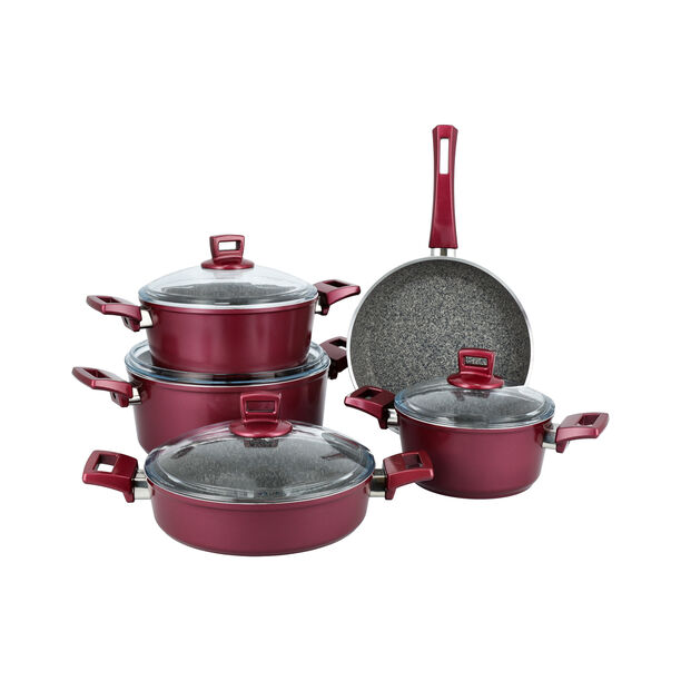 Alberto Granite Cookware Set 9 Pieces With Glass Lid Purple image number 1