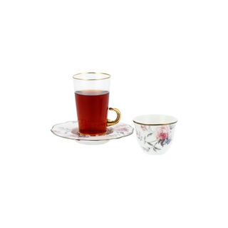 Arabic Tea and Coffec Set 18Pc Porcelain Ivory Floral Blue