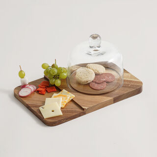 Alberto acacia wood cheese board with glass dome 30*19.8*16.5cm