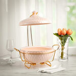 La Mesa Porcelain Round Food Warmer With Candle Stand Lid Pink 12" image number 0