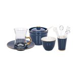 Tea And Coffee Porcelain Set 28 Pieces Solid Dark Blue  image number 3