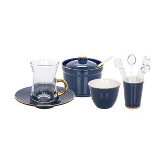Tea And Coffee Porcelain Set 28 Pieces Solid Dark Blue 