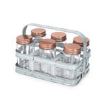 Alberto 6 Pieces Glass Mini Spice Jars With Copper Clip Lid And Metal Tray image number 0