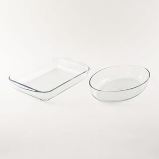 Pyrex 2 Pieces Clear Glass Mixed Roaster Set, 2.2L + 2.7L