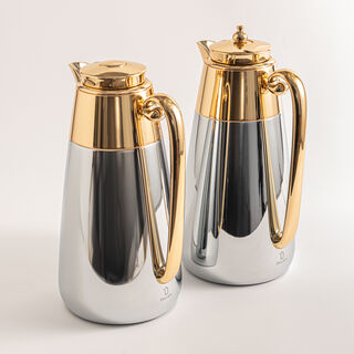 Dallaty set of 2 steel vacuum flasks, silver & gold, 1L