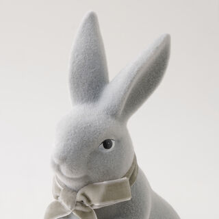 Homez Resin Flocked Rabbit With Ribbon, Grey 14.5*9.5*25 Cm