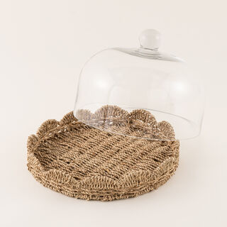 لا ميسا حامل كيك زجاجي بقاعدة راتان 26*23.5*16 سم