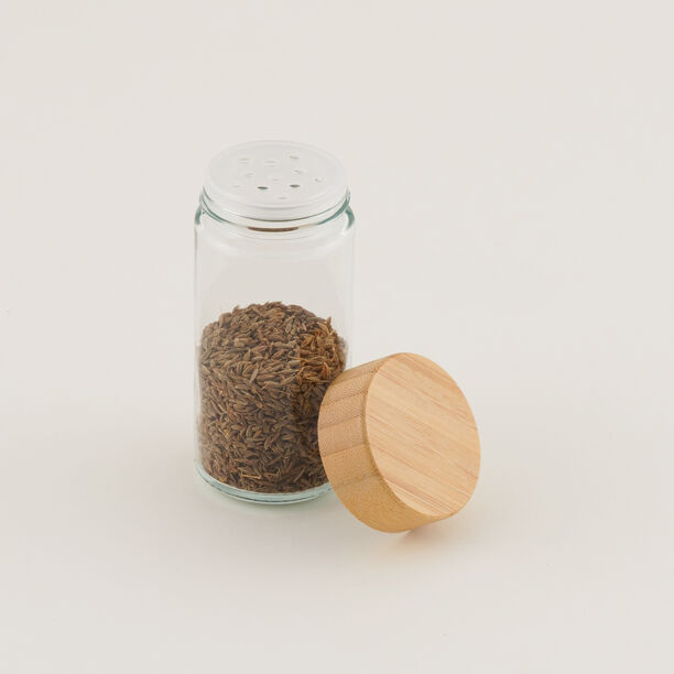 البرتو طقم علب بهارات زجاج مع حامل خشب 4 قطع 25.2*6.4*10.6 سم image number 2