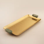 La Mesa metal serving tray matt gold green with marble handle large image number 0