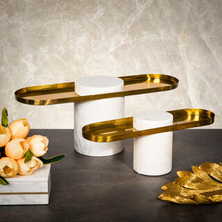 Stainless Steel Cake Stand with White Marble Top & Bottom With Both Side Black Felt 37*10.5*13 cm