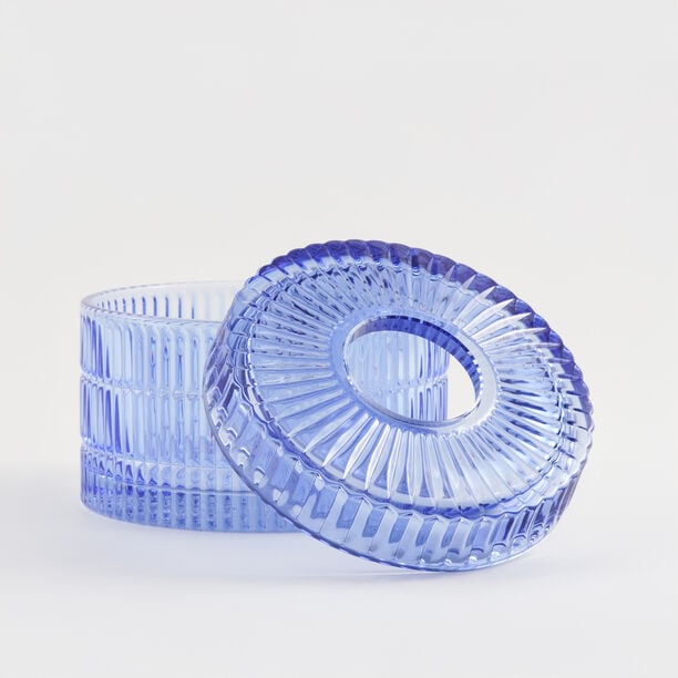 Homez Glass Ribbed Tissue Box 16*16*11Cm, Blue image number 2