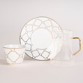 Dallaty white and gold porcelain tea and coffee cups set 18 pcs