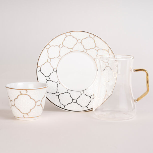 Dallaty white and gold porcelain tea and coffee cups set 18 pcs image number 1