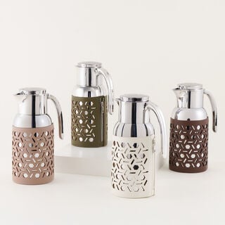 دلتي دلة ستانلس ستيل بلمسة جلد، بيج فاتح 1.3 لتر