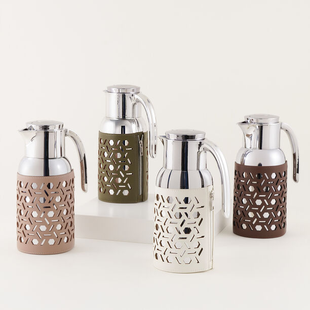 دلتي دلة ستانلس ستيل بلمسة جلد، بيج فاتح 1.3 لتر image number 4