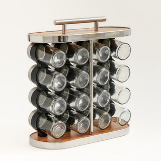 Alberto 12pcs glass spice jar set with metal lid and rack