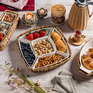 5Pcs Section Tray With Sea Grass Basket