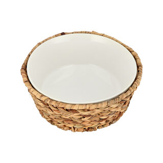 Porcelain Round Salad Bowl With Rattan Basket