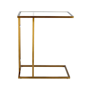 طاولة جانبية ستالنس ستيل مع سطح زجاجي