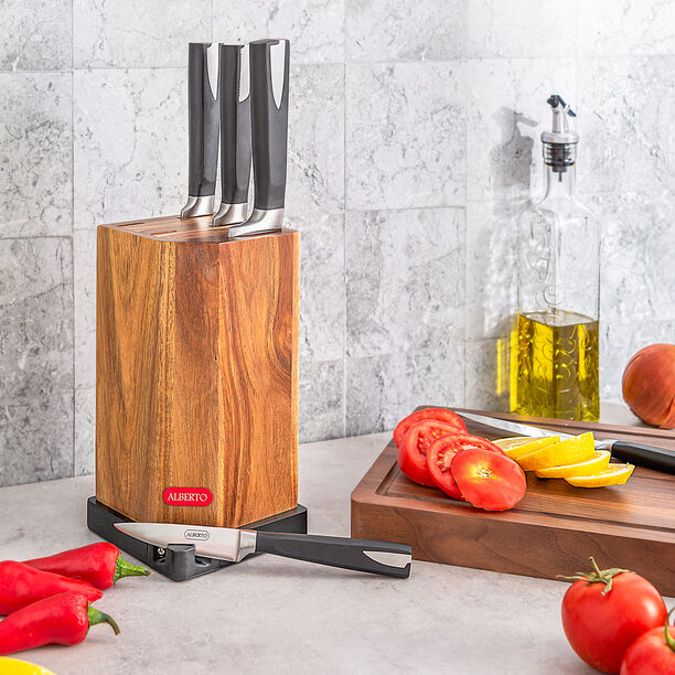 5 Piece Alberto Knives Set Acacia Wood Knife Block With 5 Steel Knives Set image number 0