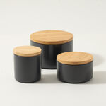 3 Pcs Grey Chalk Storage Jars With Bamboo Lid image number 0