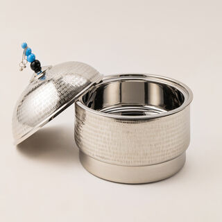 La Mesa silver metal food server with stand 11*11*27 Cm