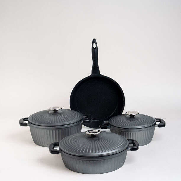 7 Piece Alberto Granite Cookware Set Gray With Metal Cover image number 0