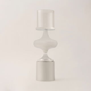 Homez aluminium & glass silver and white candle holder 16*58 cm