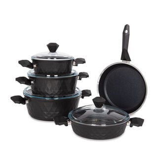 9Pcs Diamond Cookware Set With Glass Lid Black