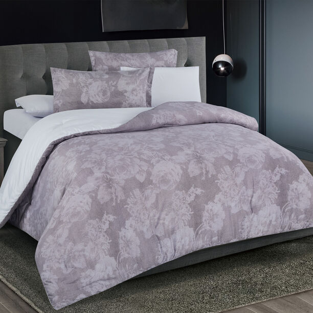 Cottage grey rose microfiber king comforter set 6 pcs image number 0