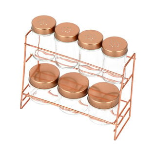 Alberto 7 Pieces Glass Spice Jars With Copper Clip Lid And Metal Stand