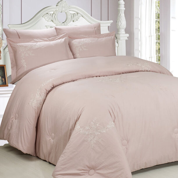 Cottage 3 Pieces Cotton Comforter Set Emproidered Embleisshed Pillow Shams Twin Size 160×220 Cm image number 0