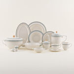 La Mesa 47 Pcs Porcelain Formal Dining Set, White And Blue image number 1