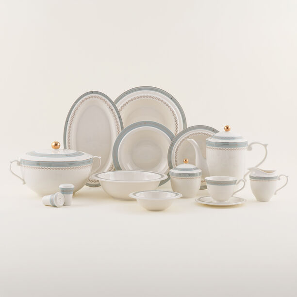 La Mesa 47 Pcs Porcelain Formal Dining Set, White And Blue image number 1