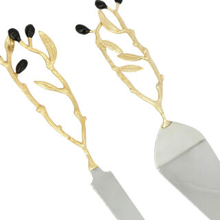 Metal Cake Lifter & Knife With Olive Decoration Set Of 2 Pieces