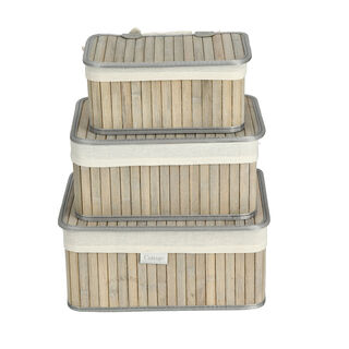 Cottage grey bamboo basket set with lid 3 pcs