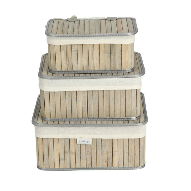 Cottage grey bamboo basket set with lid 3 pcs image number 2