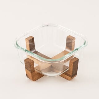 La Mesa glass serving bowl with wooden base 17*17*9.5 cm