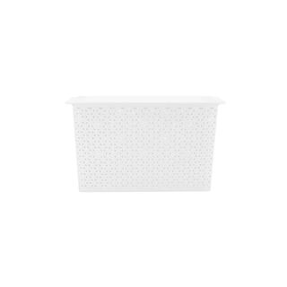 Whote Rattan Storage Box Stackable, With Lid Gray L 35L, 42x36x25cm