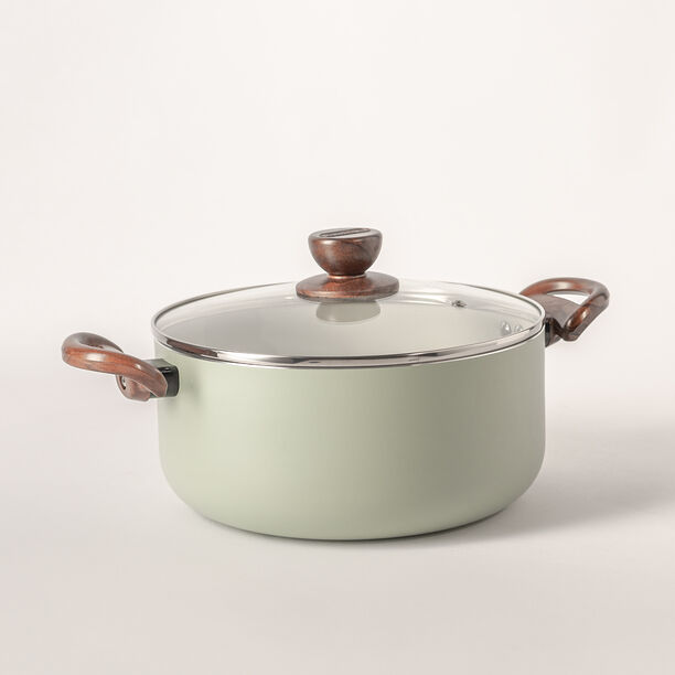 7 Pcs non stick cookware set with glass lid green image number 1