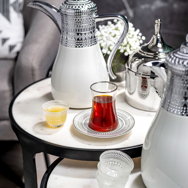 Dallaty white and silver porcelain and glass Tea and coffee cups set 18 pcs image number 6