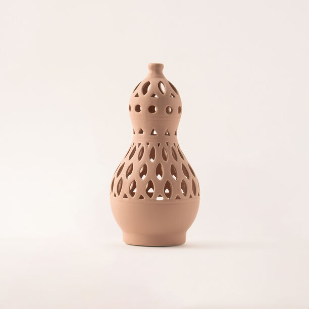 Homez beige ceramic candle holder 12.1*12.1*24.7 cm image number 1