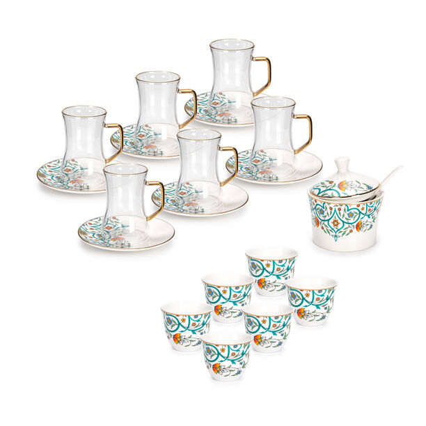 21 Pcs Porcelain Tea And Coffee Set Green image number 0