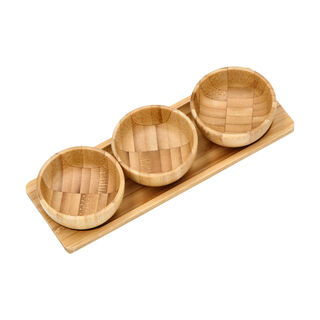 Alberto 3 Picese Bamboo Dip Bowls Set On Base