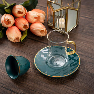 Arabic Tea and Coffee Set 18Pc Porcelain Mattglow Green