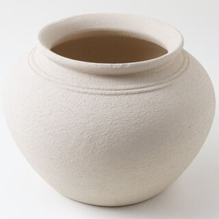 Homez Clay Stone Pot Vase 32*32*20Cm, Offwhite