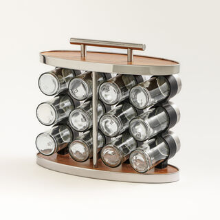 Alberto 12pcs glass spice jar set with metal lid and rack