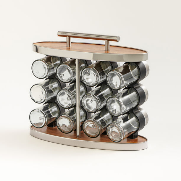 Alberto 12pcs glass spice jar set with metal lid and rack image number 1
